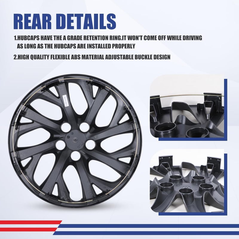 Winjet 16 Inch Wheel Covers for [2009-2025 Toyota Corolla] & [2009-2014 Toyota Matrix] Hubcaps Heavy Duty PP Material, Only Compatible with Iron Hub - Steel Wheels (16 Inch Set of 4, Black Matte) - Image 4